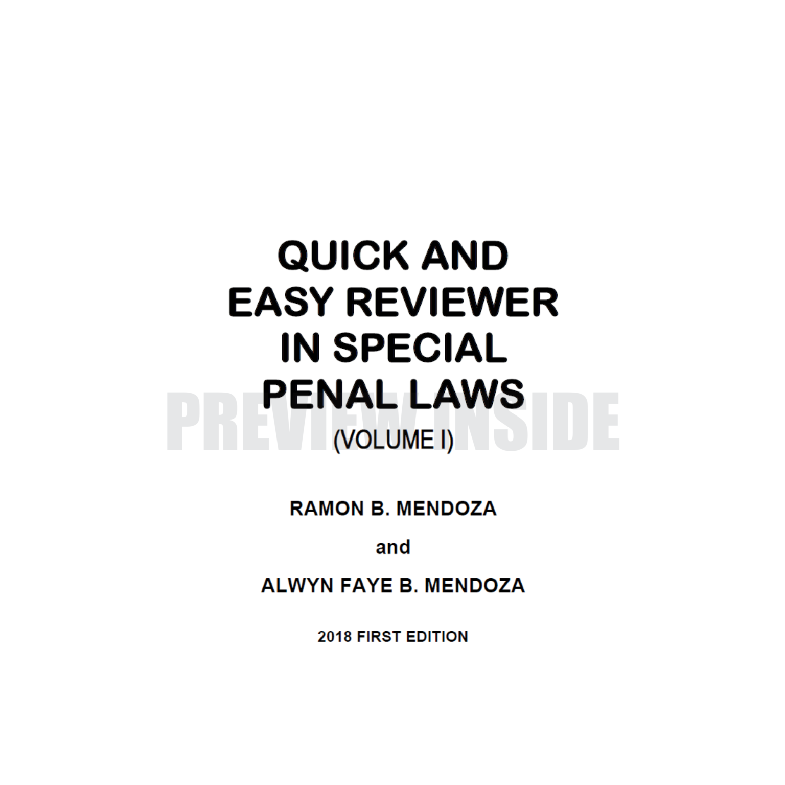 Quick and Easy Reviewer in Special Penal Laws (Volume I) – Centralbooks