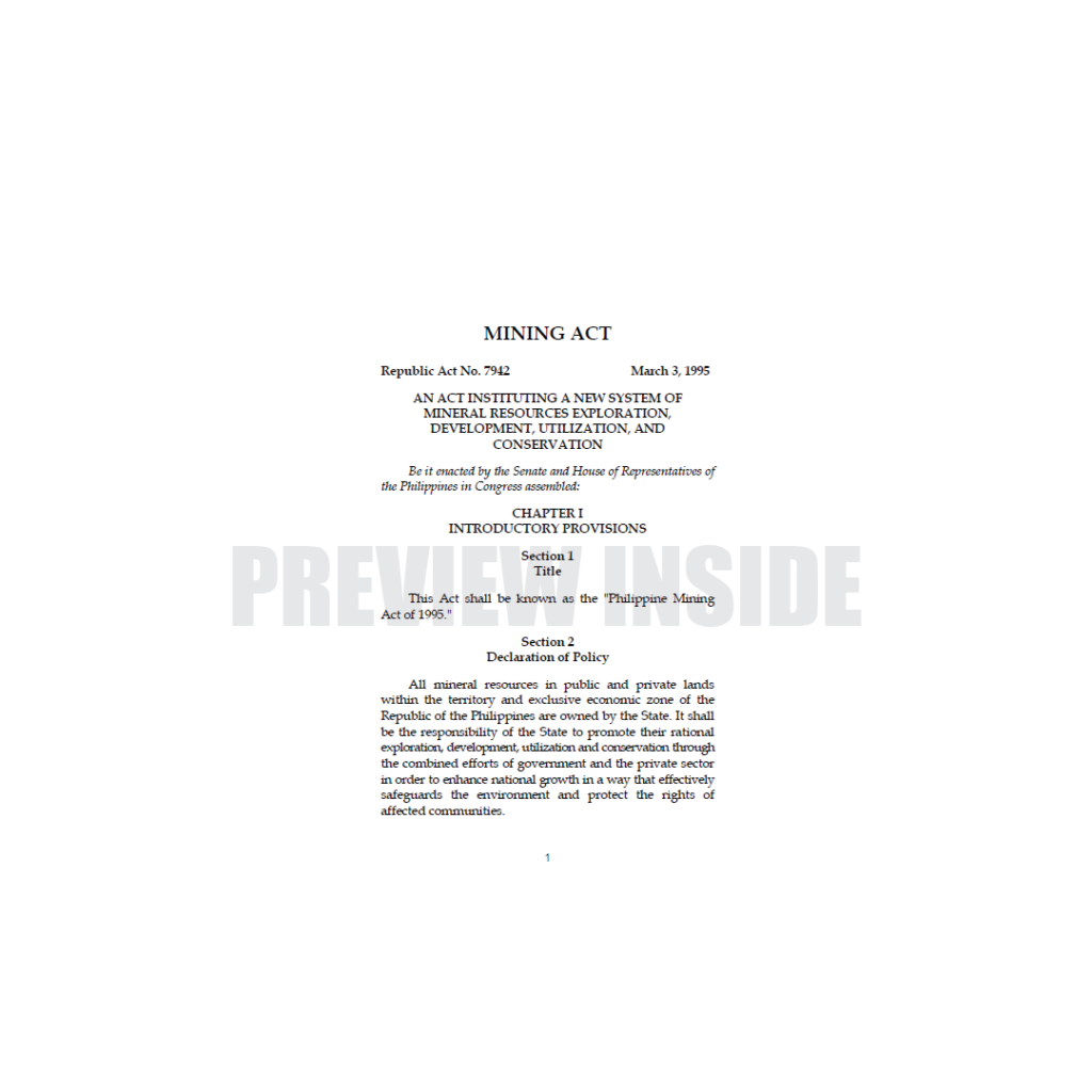 Mining Rights Act Mining Act of the Philippines – Centralbooks