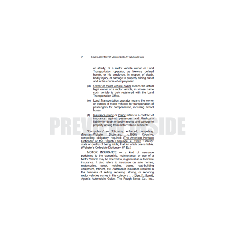 Philippine Compulsory Motor Vehicle Liability Insurance Law Centralbooks